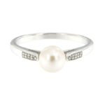 Pearlz Ocean Ladies Freshwater Pearl & White Topaz Ring – 6.5mm Pearl Center Stone in 925 Sterling Silver, Rhodium-Plated, Waterproof & Hypoallergenic Gift Jewelry for Women - Image 2