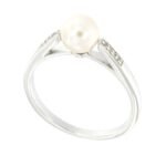 Pearlz Ocean Ladies Freshwater Pearl & White Topaz Ring – 6.5mm Pearl Center Stone in 925 Sterling Silver, Rhodium-Plated, Waterproof & Hypoallergenic Gift Jewelry for Women - Image 4