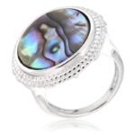 Pearlz Ocean Abalone Shell Ring for Women – 16mm Round Natural Abalone Statement Ring – 925 Sterling Silver – Elegant & Versatile Jewelry