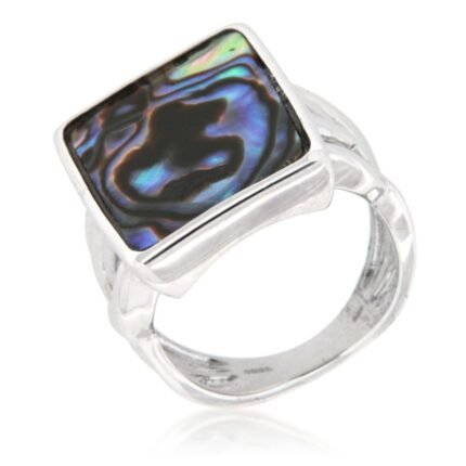 Pearlz Ocean Abalone Shell Ring for Women – 13x18mm Rectangle Natural Shell Statement Ring – 925 Sterling Silver – Elegant, Versatile & Gift-Ready Jewelry