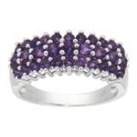 Pearlz Ocean Ladies Natural Amethyst Ring – Elegant Triple Row Design – 925 Sterling Silver Lavender Stone Band – Feminine Statement Jewelry
