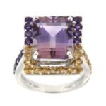 Pearlz Ocean Ametrine, Amethyst & Citrine Ring – Multicolor Gemstone Cocktail Ring for Women with 12mm & 2mm Stones in 925 Sterling Silver, Elegant & Gift-Worthy