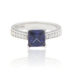 Pearlz Ocean Blue & White CZ Ring for Women – 7mm Princess Cut Tanzanite CZ with White CZ Accents – 925 Sterling Silver Elegant Gift Jewelry - Image 4