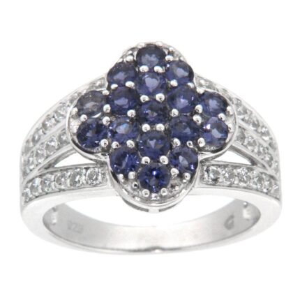 Pearlz Ocean Women’s Quatrefoil Cocktail Ring – Iolite & White Topaz Gemstones – 925 Sterling Silver, Elegant Statement Jewelry