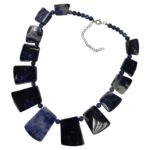 Pearlz Ocean Natural Sodalite Gemstone Necklace 18"+3" – Royal Blue Statement Necklace for Women – Fancy Fan-Shaped & Round Beads – 925 Sterling Silver – Enhances Intuition & Creativity - Image 3