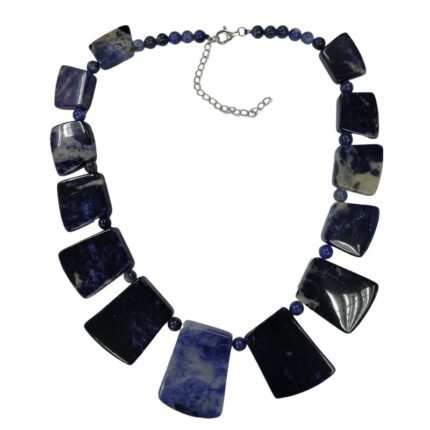 Pearlz Ocean Natural Sodalite Gemstone Necklace 18"+3" – Royal Blue Statement Necklace for Women – Fancy Fan-Shaped & Round Beads – 925 Sterling Silver – Enhances Intuition & Creativity