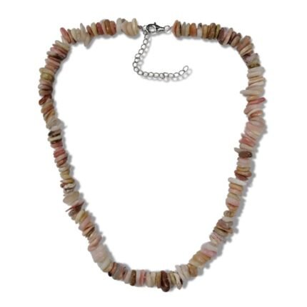 Pearlz Ocean Pink Opal Necklace for Women – 20" Knotted Natural Gemstone Chips Jewelry in 925 Sterling Silver, Spiritual Healing & Emotional Balance