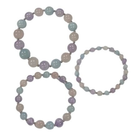 Pearlz Ocean Multi Stone Stretch Bracelet 7-7.5 inch, Natural Amethyst Aquamarine Morganite Crystal Beads for Ladies, 925 Sterling Silver, Elegant Colorful Design