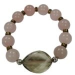 Pearlz Ocean Ladies Rose & Smokey Quartz Stretch Bracelet – 8″ Round Beads, Gold Hematite Accents, 925 Sterling Silver – Versatile Statement Jewelry for Gifting & Everyday Wear