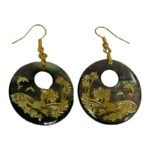 Pearlz Ocean Ladies Black Sea Shell Donut Earrings – 30 mm Laser Mermaid Print on 925 Sterling Silver – Artistic Statement Accessory for Gift & Everyday Wear