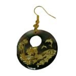 Pearlz Ocean Ladies Black Sea Shell Donut Earrings – 30 mm Laser Mermaid Print on 925 Sterling Silver – Artistic Statement Accessory for Gift & Everyday Wear - Image 2