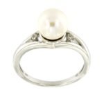 Pearlz Ocean Ladies Natural White Pearl & Topaz Cocktail Ring – 925 Silver Rhodium-Plated – Elegant Freshwater Gemstone Jewelry – Timeless Gift for Women