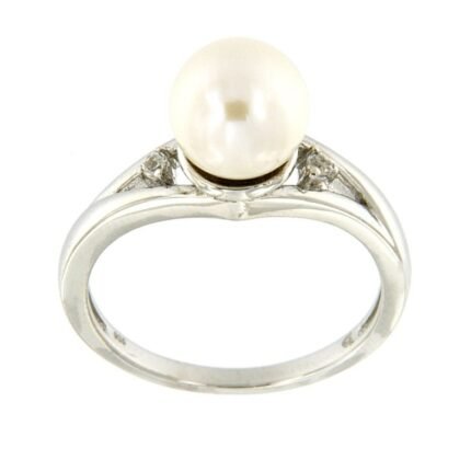 Pearlz Ocean Ladies Natural White Pearl & Topaz Cocktail Ring – 925 Silver Rhodium-Plated – Elegant Freshwater Gemstone Jewelry – Timeless Gift for Women