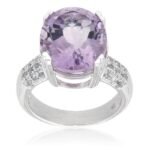 Pearlz Ocean Ladies Natural Purple Rose de France Amethyst & White Topaz Oval Ring – Prong-Set 925 Sterling Silver – Perfect Gift Jewelry