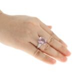 Pearlz Ocean Ladies Natural Purple Rose de France Amethyst & White Topaz Oval Ring – Prong-Set 925 Sterling Silver – Perfect Gift Jewelry - Image 4
