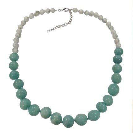 Pearlz Ocean Howlite & Amazonite Knotted Necklace for Women – 23" (20" + 3" Extension) – Natural Gemstone Jewellery – 925 Sterling Silver – Calming & Elegant Look