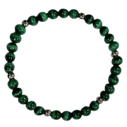 Pearlz Ocean Natural Malachite Bracelet 7.5-8 inch Fancy Round Beads, Ladies 925 Sterling Silver Jewelry, Confidence & Style Booster