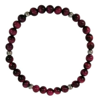 Pearlz Ocean Natural Maroon Tiger’s Eye Beaded Bracelet 7.5-8 inch Ladies 925 Sterling Silver Elegant Fancy Gemstone