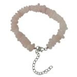 Pearlz Ocean Natural Rose Quartz Rondelle Chips Bracelet 7.5"+3" Ladies 925 Sterling Silver Emotional Healing Jewelry