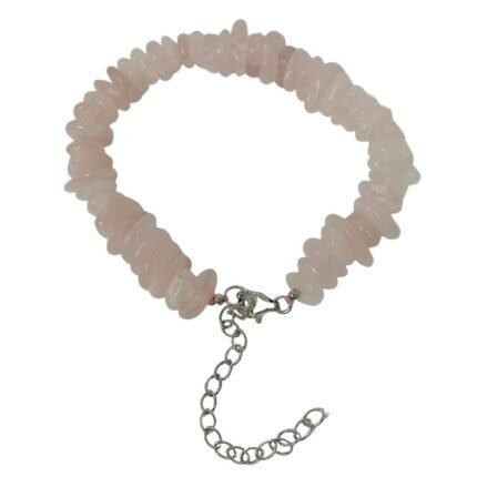 Pearlz Ocean Natural Rose Quartz Rondelle Chips Bracelet 7.5"+3" Ladies 925 Sterling Silver Emotional Healing Jewelry