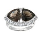 Pearlz Ocean Ladies Natural Topaz & Quartz Ring – 925 Sterling Silver Rhodium Plated – Elegant Statement Jewelry with 32 White Topaz Accents – Perfect Gift for Women