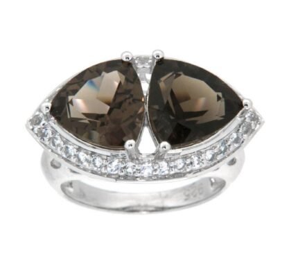 Pearlz Ocean Ladies Natural Topaz & Quartz Ring – 925 Sterling Silver Rhodium Plated – Elegant Statement Jewelry with 32 White Topaz Accents – Perfect Gift for Women