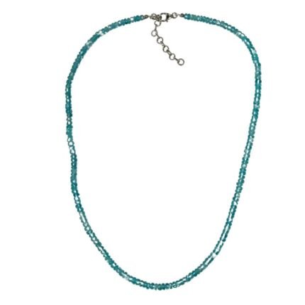 Pearlz Ocean Blue Apatite Necklace 18+2 inch, Faceted Rondelle Natural Gemstone Jewelry for Ladies, 925 Sterling Silver, Chakra Healing Stylish Look