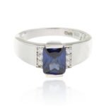 Pearlz Ocean Amethyst & White CZ Cocktail Ring – Pearlz Gallery Ladies’ 925 Sterling Silver, Rhodium Plated, 6x8mm Emerald Cut Tanzanite CZ, Halo White CZ – Statement Jewellery for Gifting & Everyday Wear - Image 2
