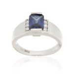 Pearlz Ocean Amethyst & White CZ Cocktail Ring – Pearlz Gallery Ladies’ 925 Sterling Silver, Rhodium Plated, 6x8mm Emerald Cut Tanzanite CZ, Halo White CZ – Statement Jewellery for Gifting & Everyday Wear