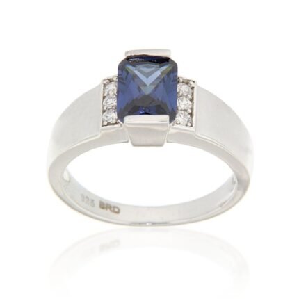 Pearlz Ocean Amethyst & White CZ Cocktail Ring – Pearlz Gallery Ladies’ 925 Sterling Silver, Rhodium Plated, 6x8mm Emerald Cut Tanzanite CZ, Halo White CZ – Statement Jewellery for Gifting & Everyday Wear