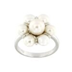 Pearlz Ocean Women’s Natural Pearl Flower Ring – 7-8mm Freshwater Pearl Cluster – 925 Sterling Silver, Rhodium-Plated High Polish – Elegant Daily Wear & Gift Jewelry