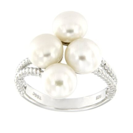 Pearlz Ocean Ladies Natural White Freshwater Pearl Split Band Engagement Ring – 925 Sterling Silver – Hypoallergenic Bridal Jewelry – Elegant Style.