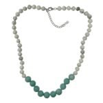 Pearlz Ocean Howlite & Russian Amazonite Knotted Necklace for Women – 24" (21" + 3" Extension) – Natural Gemstones – 925 Sterling Silver – Stress Relief & Healing Energy