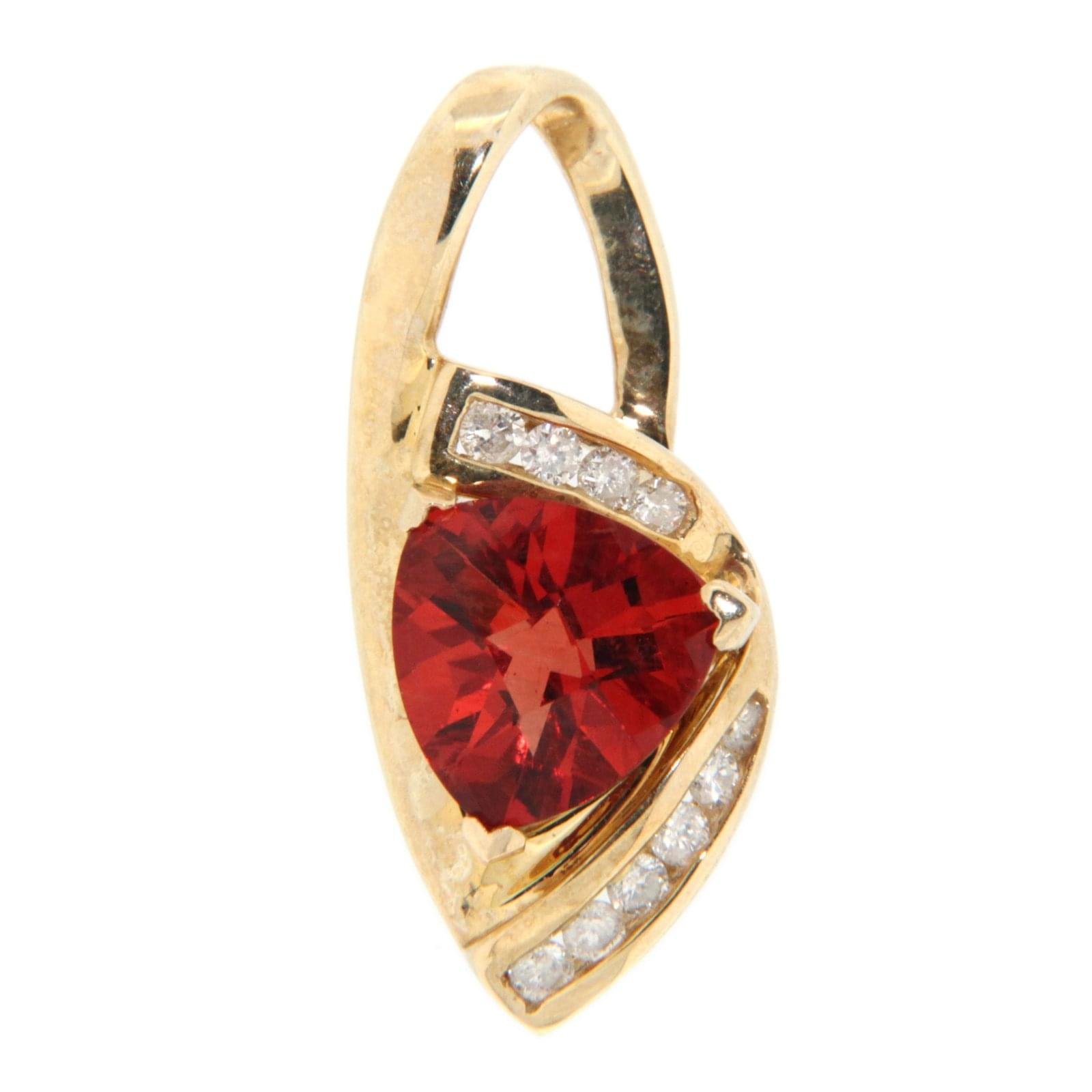 GGL Red Labradorite and Diamond 10k Gold Pendant