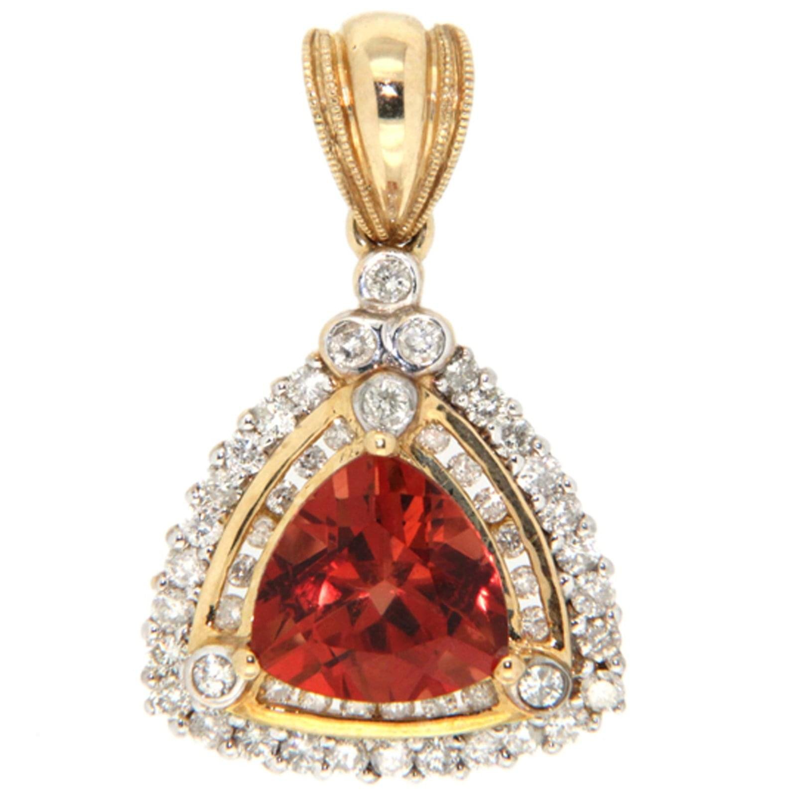 GGL Red Labradorite and Diamond 10k Gold Pendant