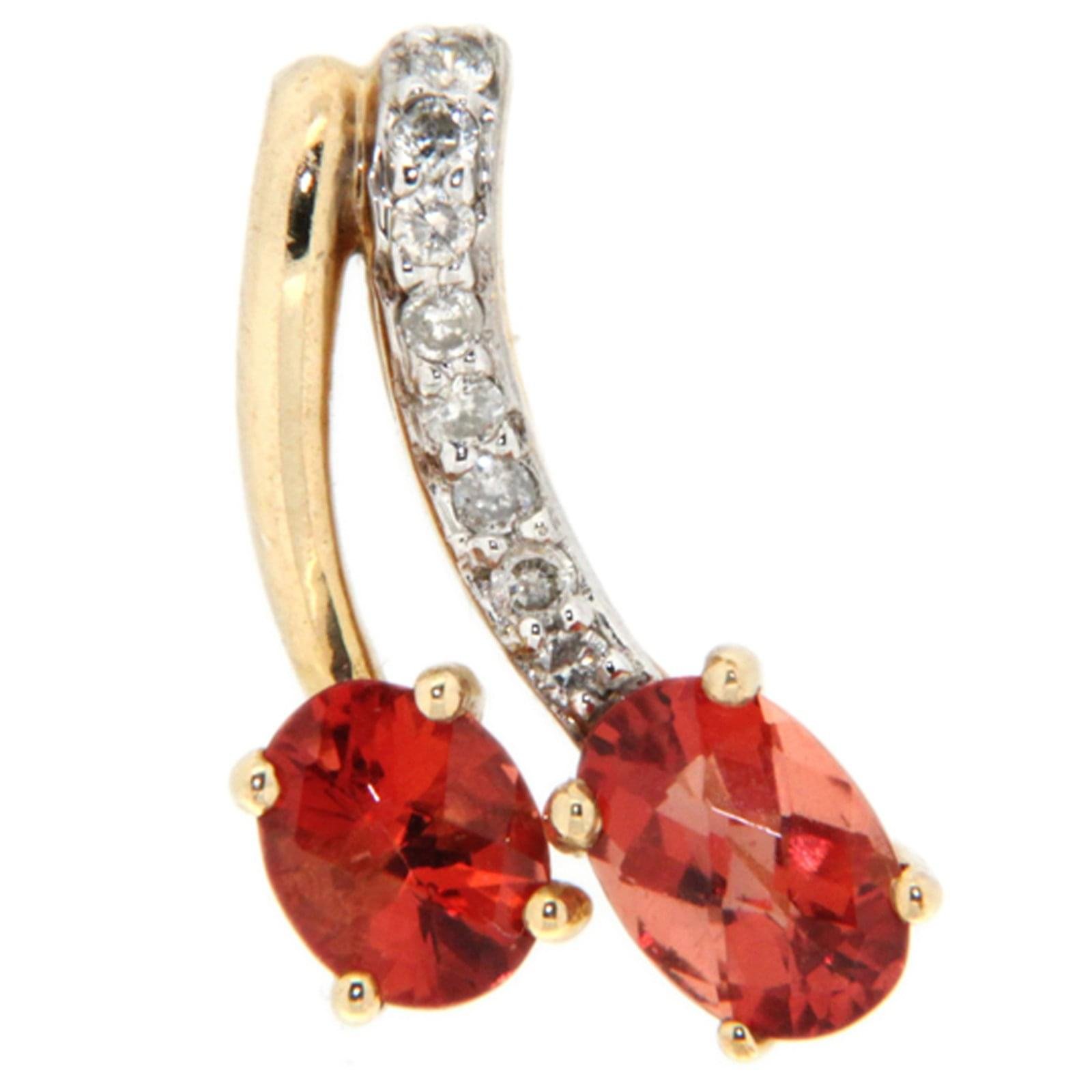 GGL Red Labradorite and Diamond 10k Gold Pendant