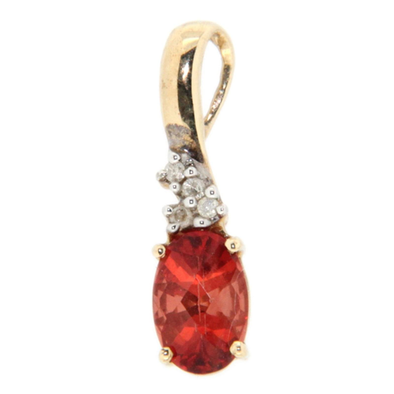 GGL Red Labradorite and Diamond 10k Gold Pendant